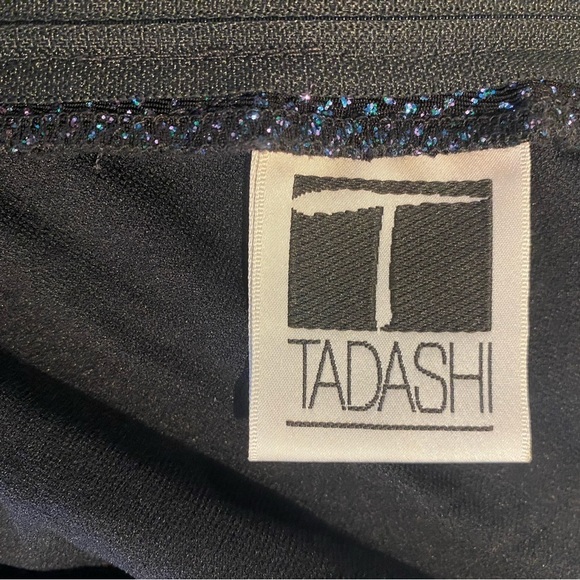 Tadashi Long-Sleeve Sparkle Deep V Neck Gown Black And Blue - Picture 6 of 6